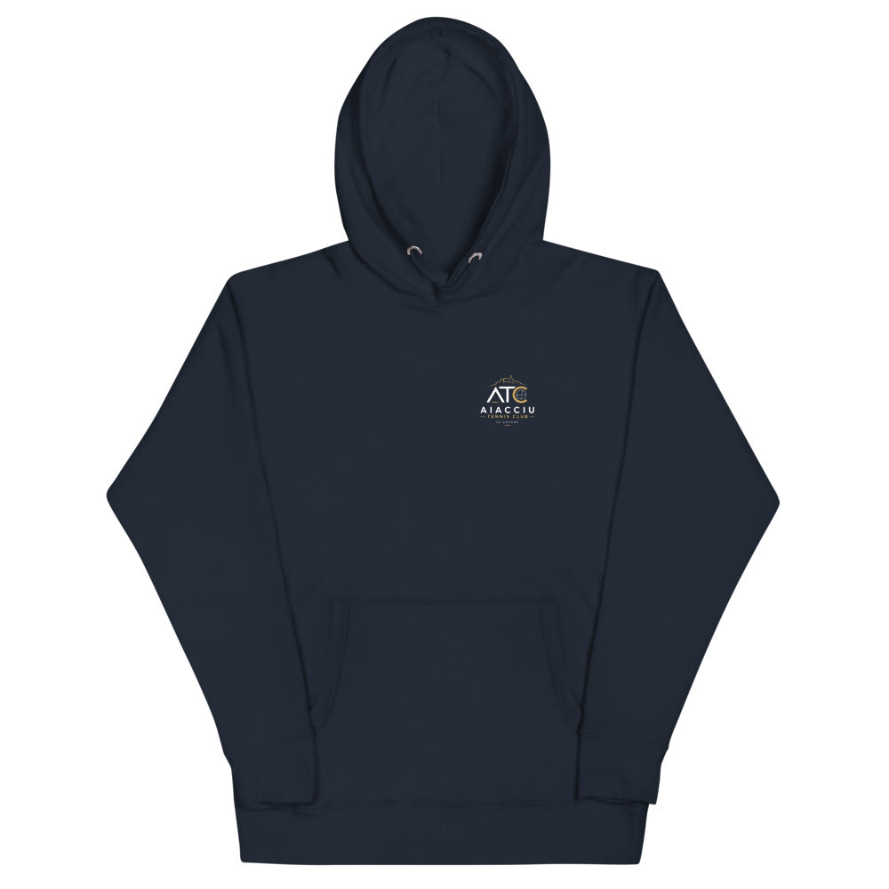 Sweat classique à capuche unisexe Aiacciu Tennis Club — Navy Blazer, vue de face