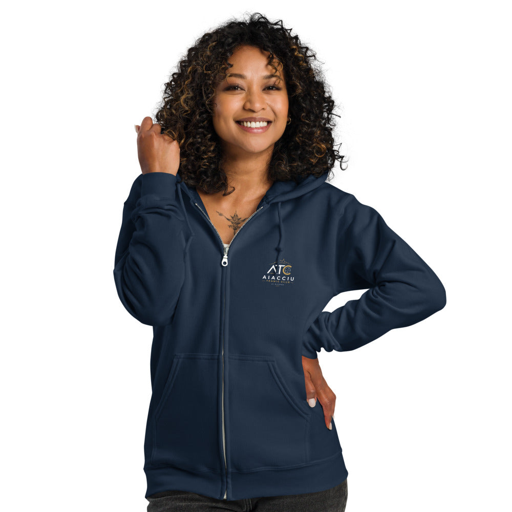 Sweat zippé classique unisexe Aiacciu Tennis Club — Bleu marine, vue de face