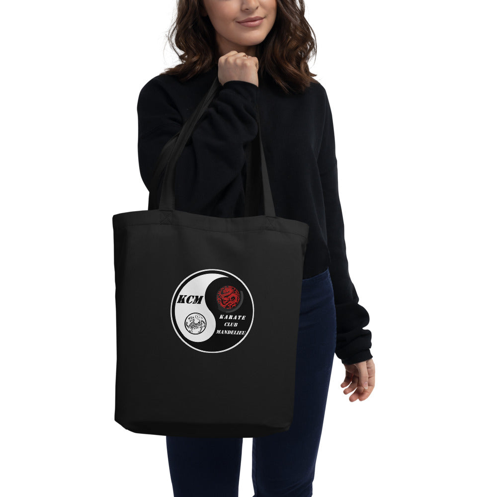 Tote Bag classique KARATE CLUB MANDELIEU, Noir, porté par une femme, vue de face