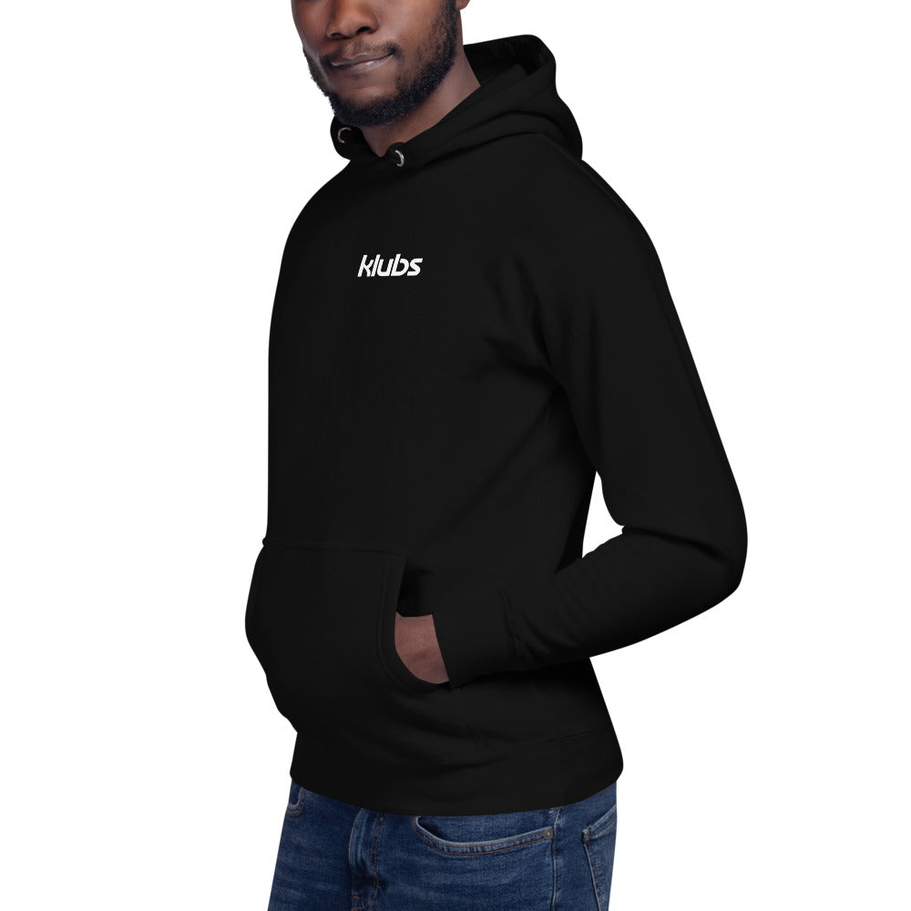 Sweat classique à capuche unisexe Klubs (démo) — Noir, vue trois quarts