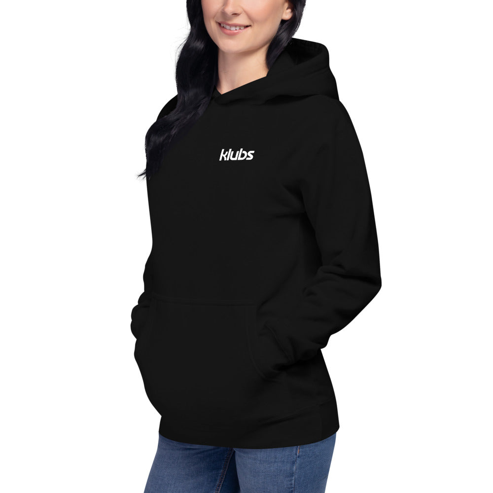 Sweat classique à capuche unisexe Klubs (démo) — Noir, vue trois quarts