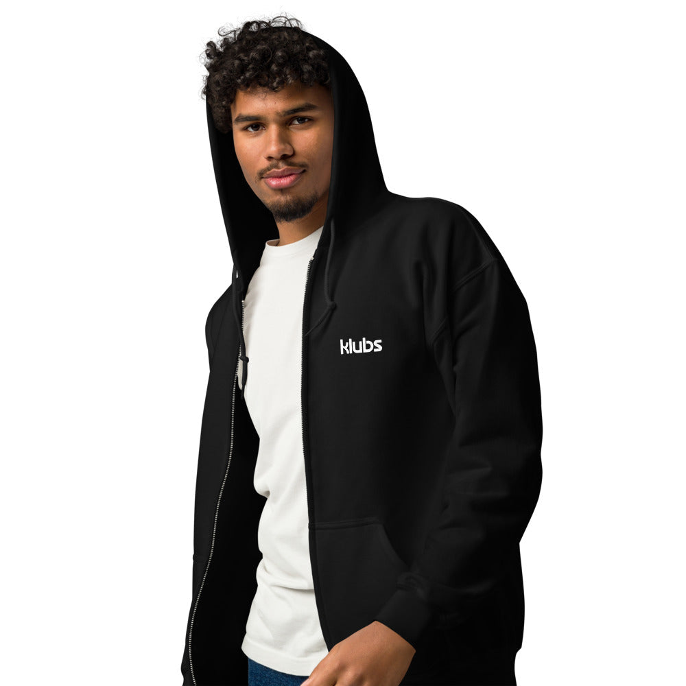 Sweat zippé classique unisexe Klubs (démo) — Noir, vue trois quarts