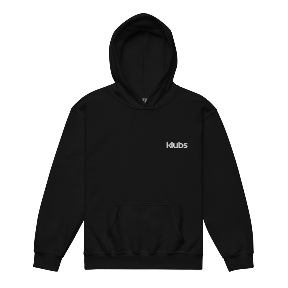 Sweat classique à capuche enfant KLUBS, Noir, vue de face, logo brodé