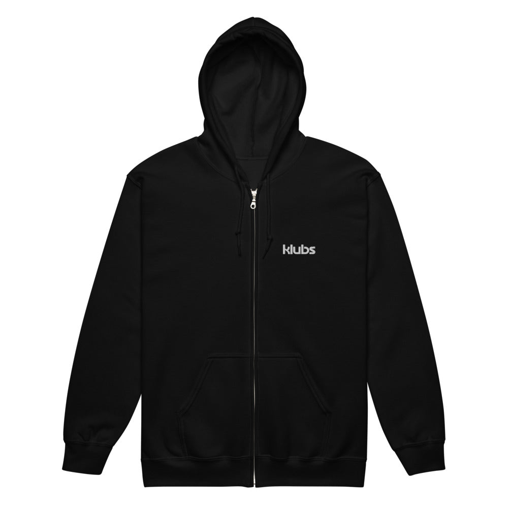 Sweat zippé classique unisexe KLUBS, Noir, vue de face, logo brodé