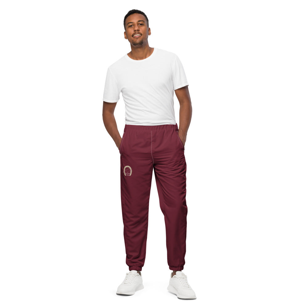 Pantalon de survêtement large unisexe Les Poneys du Roheryn, Blanc, porté par un homme, vue de face