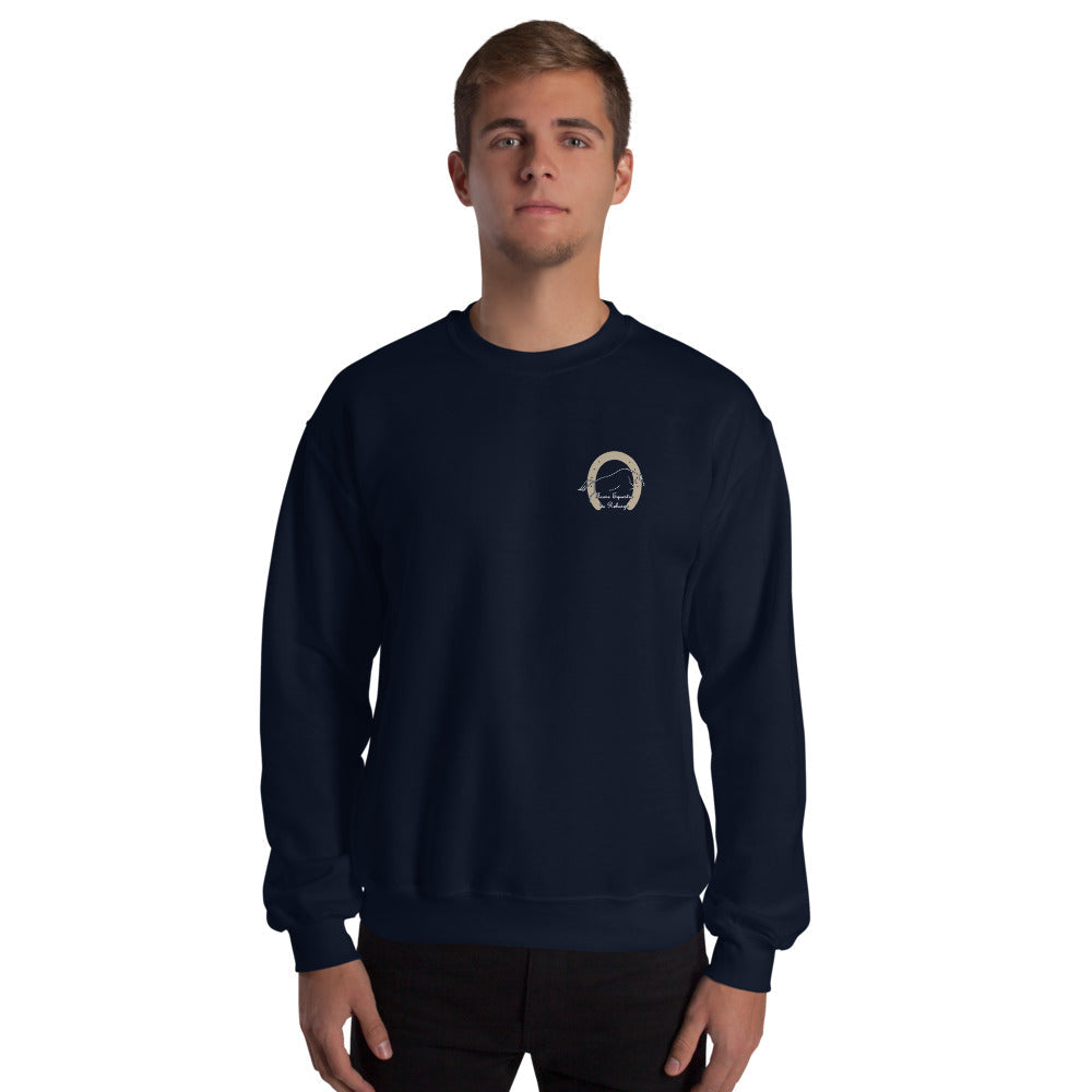 Sweat col rond unisexe Les Poneys du Roheryn, Bleu marine, porté par un homme, vue de face