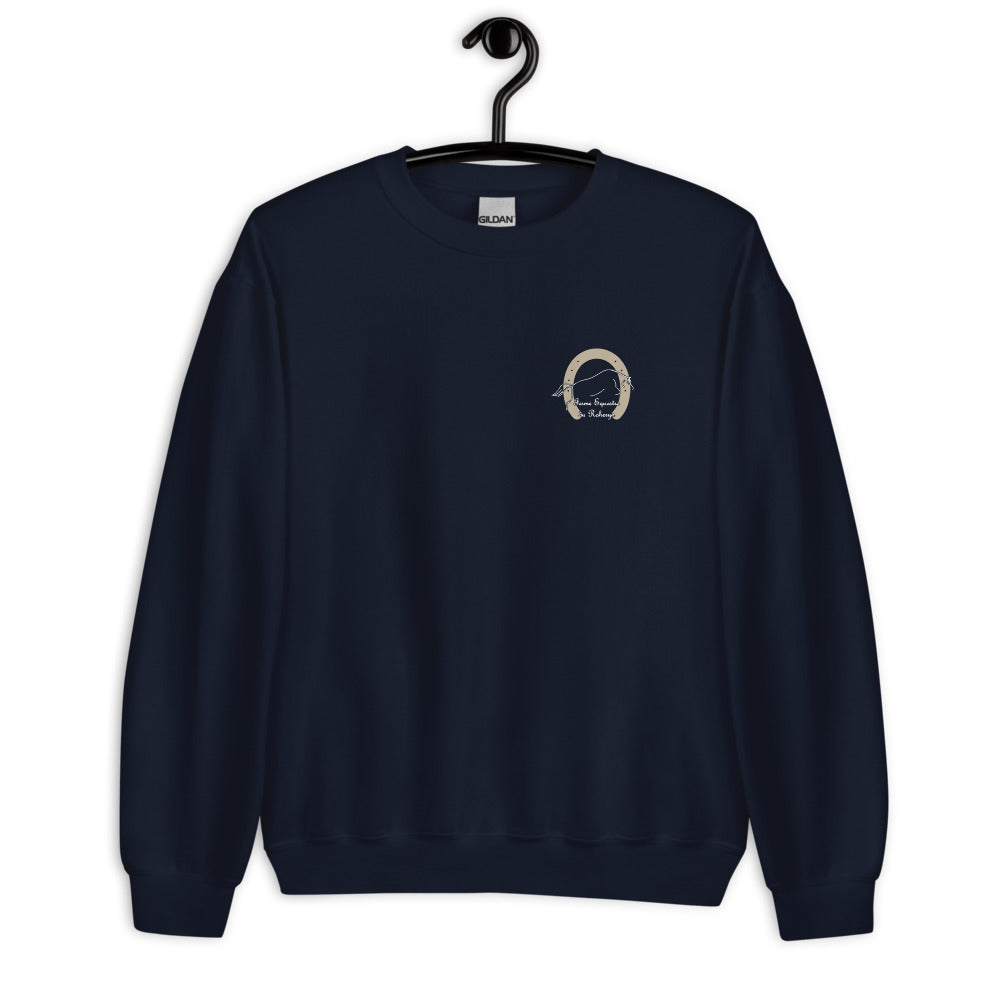 Sweat col rond unisexe Les Poneys du Roheryn, Bleu marine, sur cintre, vue de face