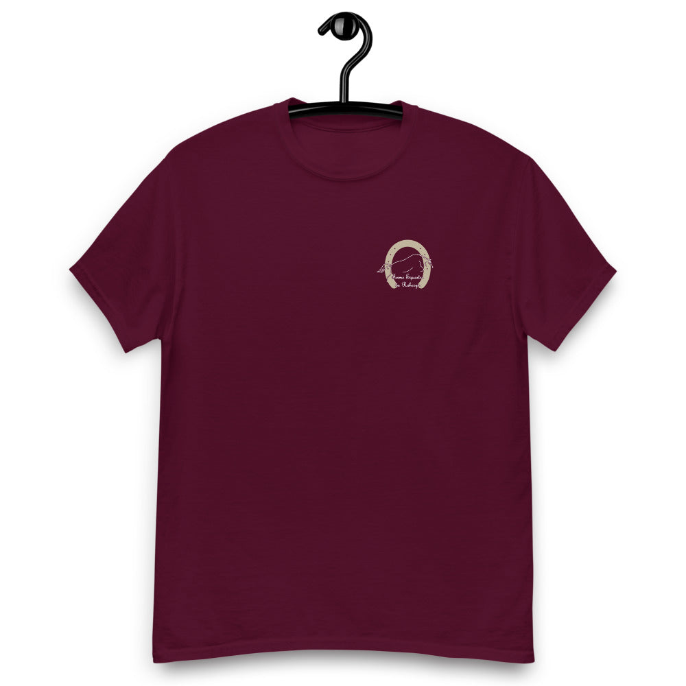 T-shirt classique unisexe Les Poneys du Roheryn, Bordeaux, sur cintre, vue de face