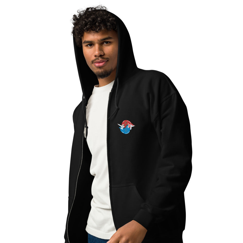 Sweat zippé classique unisexe Ozoir Taekwondo, Noir, porté par un homme, vue trois quarts