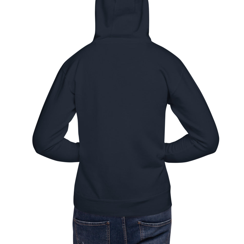 Sweat classique à capuche unisexe Touvet volley Ball Grésivaudan, Navy Blazer, porté par un homme, vue de dos