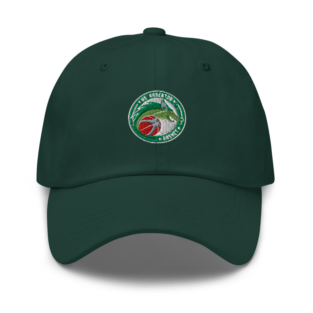 Casquette classique US Argenton Basket, Vert Sapin, à plat, vue de face, logo brodé