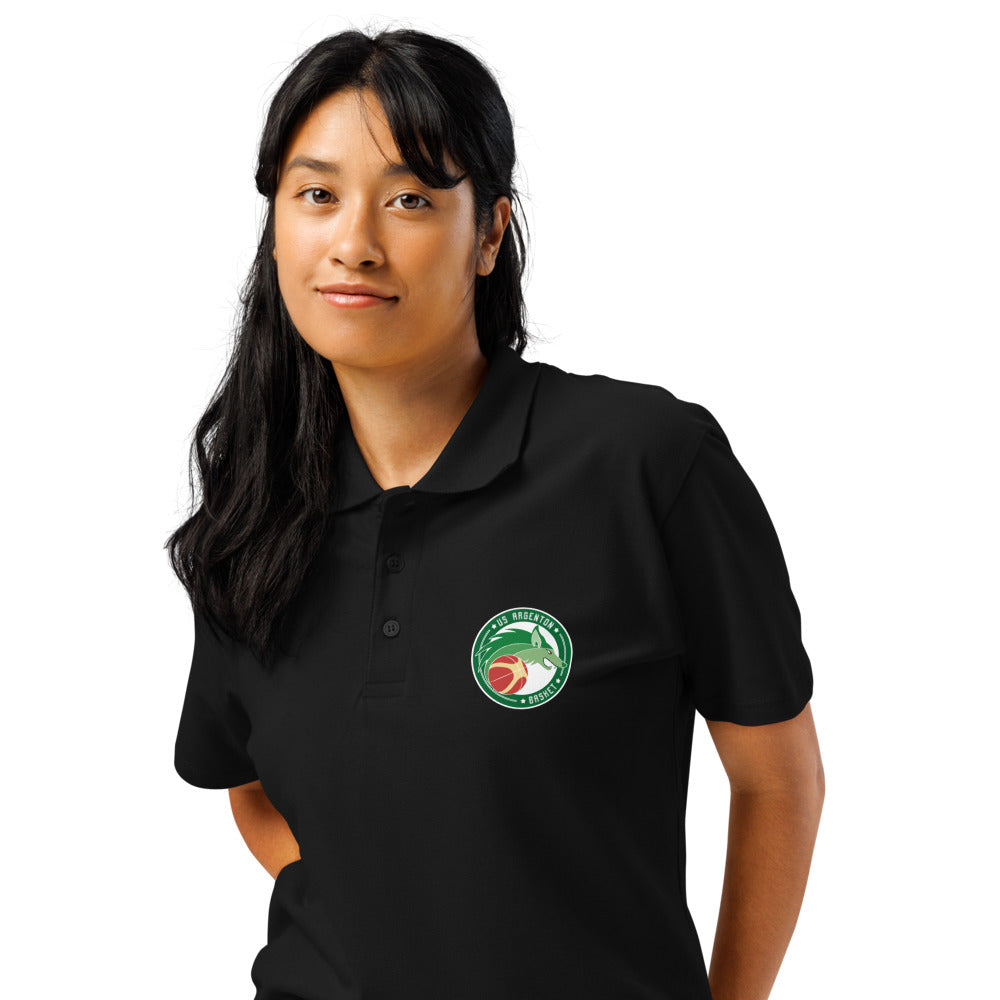 Polo classique unisexe US Argenton Basket, Noir, porté par une femme, vue trois quarts