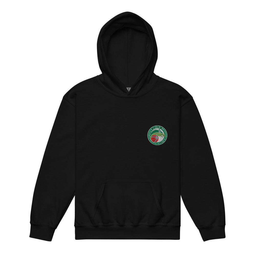 Sweat classique à capuche enfant US Argenton Basket, Noir, à plat, vue de face, logo brodé